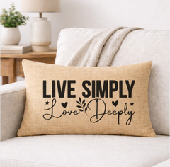 Live Simply Love Deeply – Faith-Inspired Linen Throw Pillow