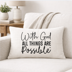 With God All Things Are Possible – Faith-Inspired Linen Throw Pillow