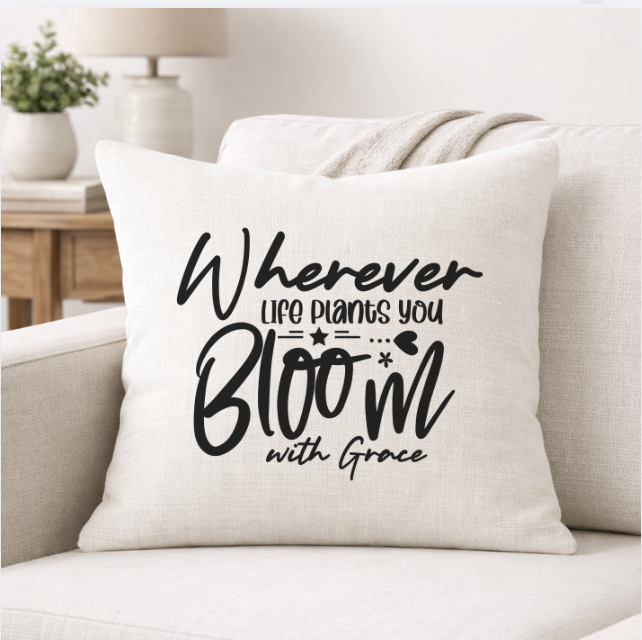 Bloom With Grace – Faith-Inspired Linen Throw Pillow