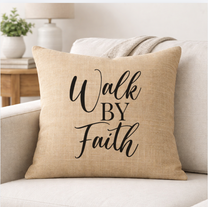Walk By Faith – Faith-Inspired Linen Throw Pillow