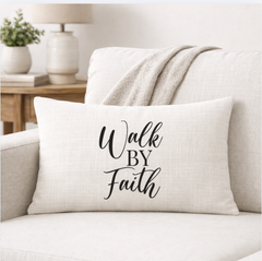 Walk By Faith – Faith-Inspired Linen Throw Pillow