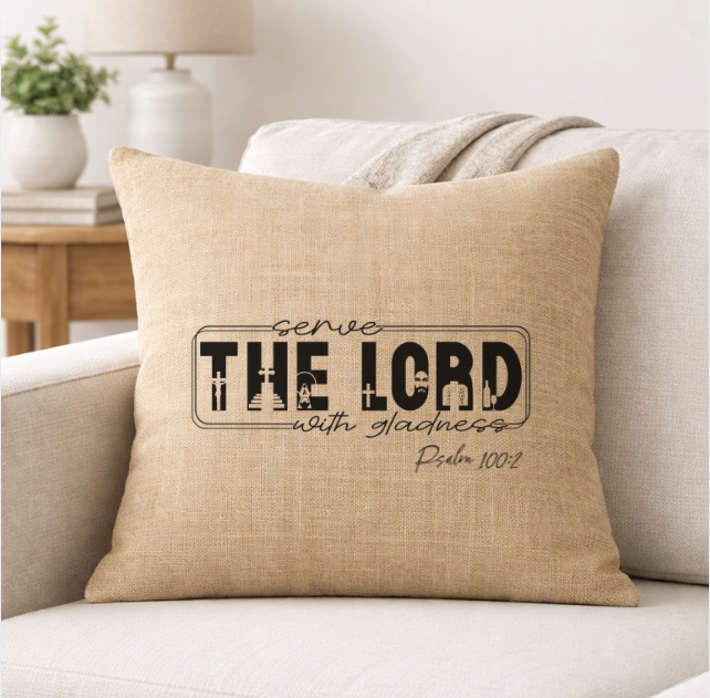 Serve The Lord – Faith-Inspired Linen Throw Pillow