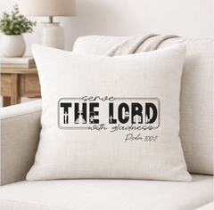Serve The Lord – Faith-Inspired Linen Throw Pillow