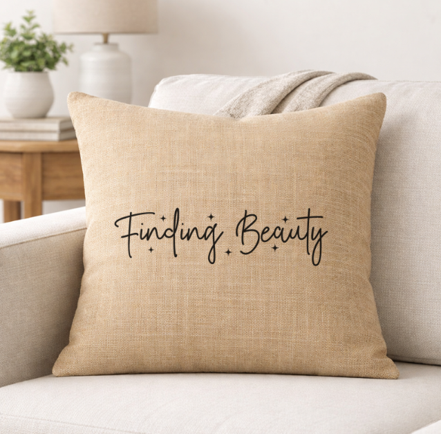 Finding Beauty – Faith-Inspired Linen Throw Pillow
