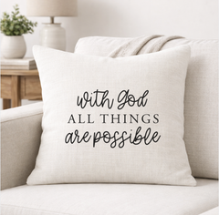 With God All Things Are Possible – Faith-Inspired Linen Throw Pillow