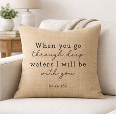 Isaiah 43:2 – Faith-Inspired Linen Throw Pillow