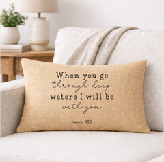 Isaiah 43:2 – Faith-Inspired Linen Throw Pillow