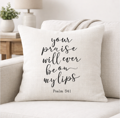 Psalm 34:1 – Faith-Inspired Linen Throw Pillow