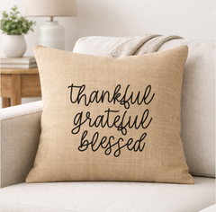 Thankful Grateful Blessed – Faith-Inspired Linen Throw Pillow