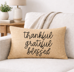 Thankful Grateful Blessed – Faith-Inspired Linen Throw Pillow