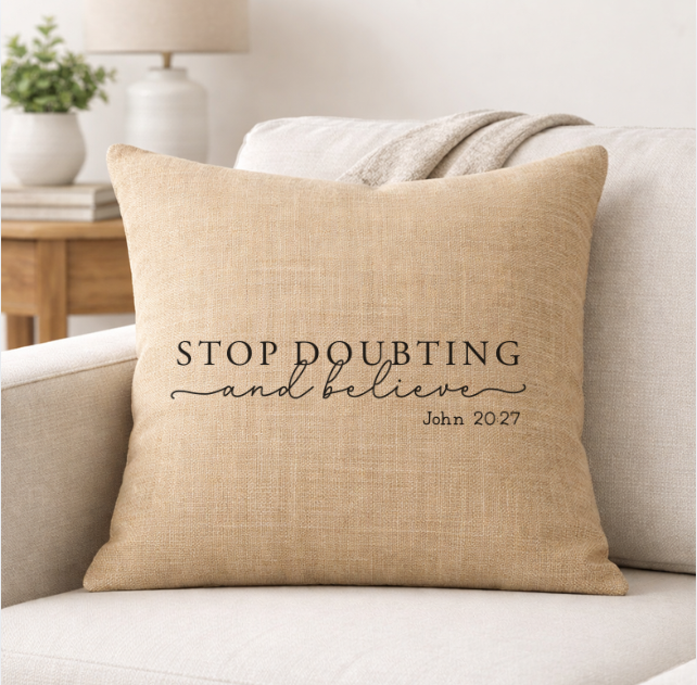John 20:27 – Faith-Inspired Linen Throw Pillow