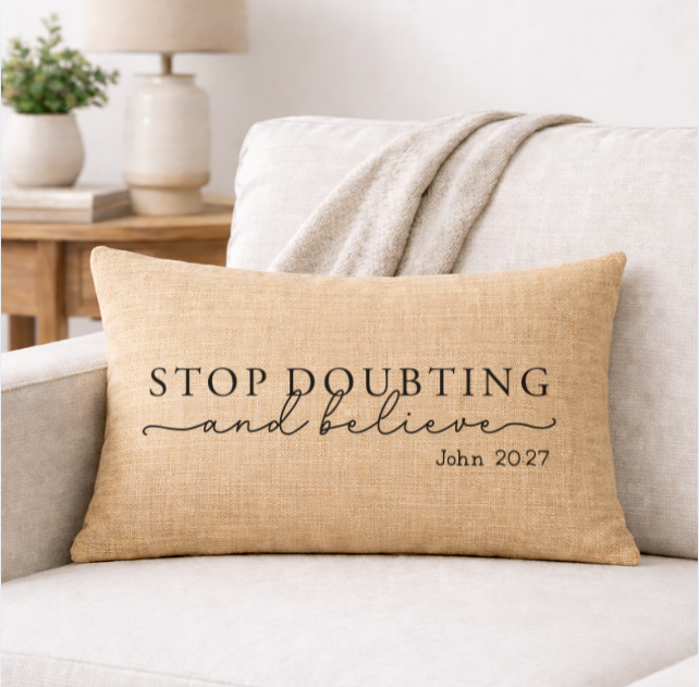 John 20:27 – Faith-Inspired Linen Throw Pillow