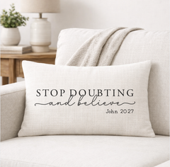 John 20:27 – Faith-Inspired Linen Throw Pillow