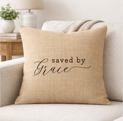 Saved By Grace – Faith-Inspired Linen Throw Pillow