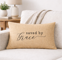 Saved By Grace – Faith-Inspired Linen Throw Pillow
