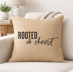 Rooted in Christ – Faith-Inspired Linen Throw Pillow