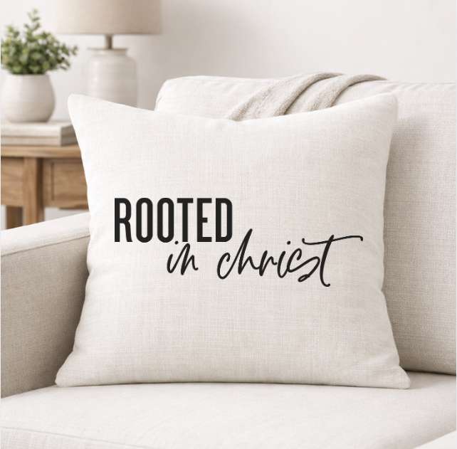 Rooted in Christ – Faith-Inspired Linen Throw Pillow