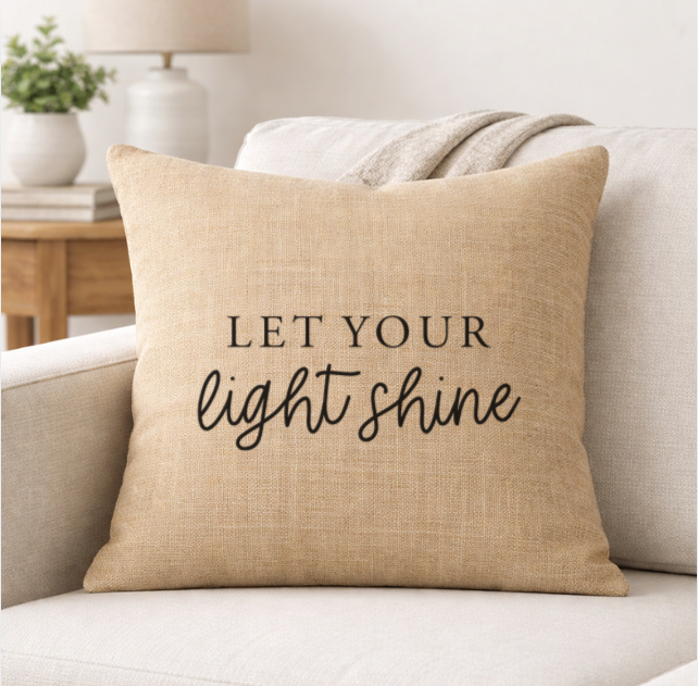 Let Your Light Shine – Faith-Inspired Linen Throw Pillow