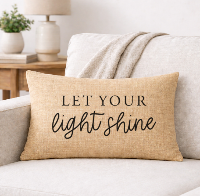 Let Your Light Shine – Faith-Inspired Linen Throw Pillow