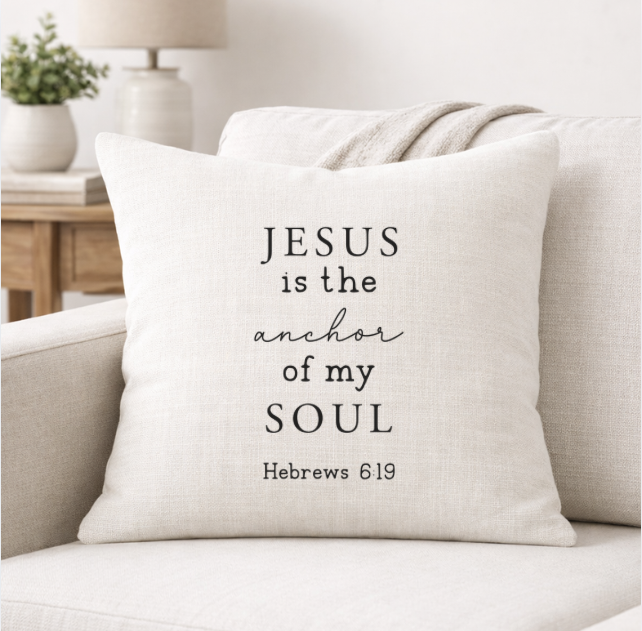 Anchor of My Soul – Faith-Inspired Linen Throw Pillow