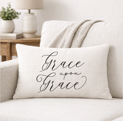 Grace Upon Grace – Faith-Inspired Linen Throw Pillow