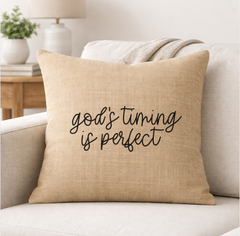 Gods Timing is Perfect – Faith-Inspired Linen Throw Pillow
