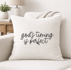 Gods Timing is Perfect – Faith-Inspired Linen Throw Pillow