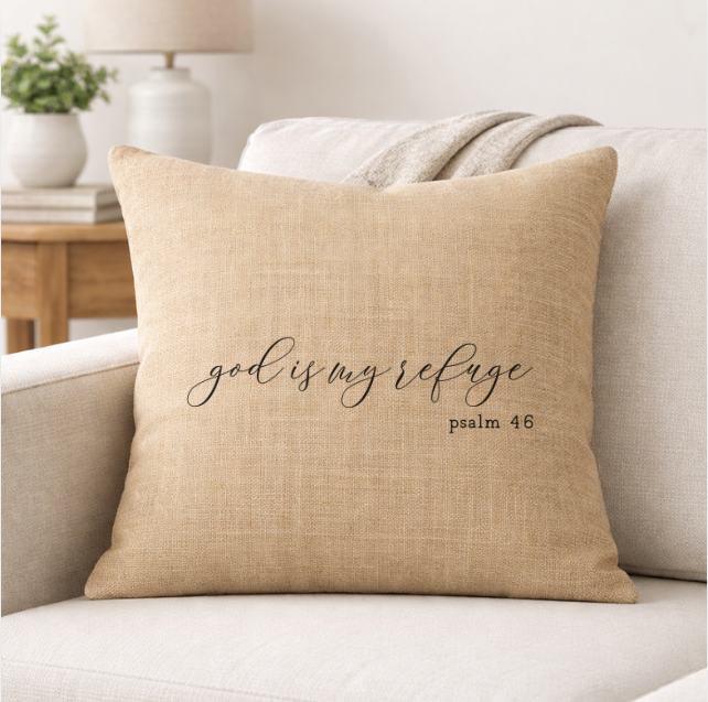 God is My Refuge – Faith-Inspired Linen Throw Pillow