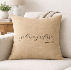 God is My Refuge – Faith-Inspired Linen Throw Pillow