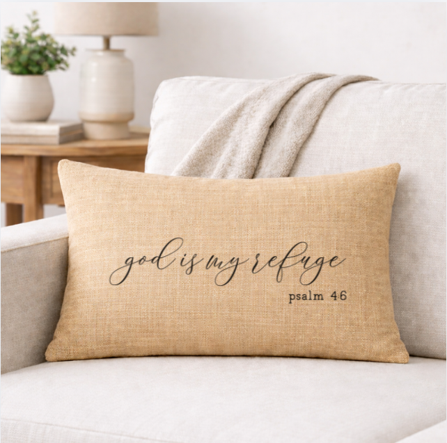 God is My Refuge – Faith-Inspired Linen Throw Pillow