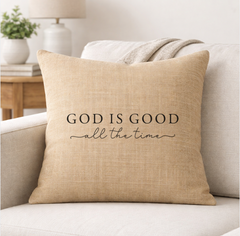 God is Good All the Time – Faith-Inspired Linen Throw Pillow