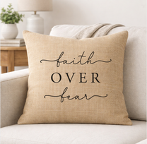 Faith Over Fear – Faith-Inspired Linen Throw Pillow
