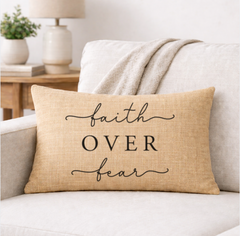 Faith Over Fear – Faith-Inspired Linen Throw Pillow