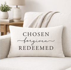 Chosen Forgiven Redeemed – Faith-Inspired Linen Throw Pillow