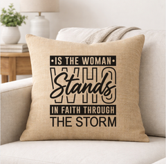 Faith Through The Storm – Faith-Inspired Linen Throw Pillow