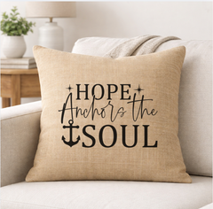 Hope Anchors the Soul – Faith-Inspired Linen Throw Pillow