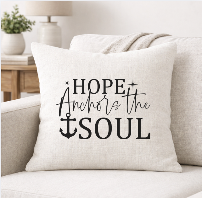 Hope Anchors the Soul – Faith-Inspired Linen Throw Pillow