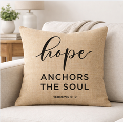 Hope Anchors the Soul – Faith-Inspired Linen Throw Pillow
