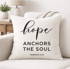 Hope Anchors the Soul – Faith-Inspired Linen Throw Pillow