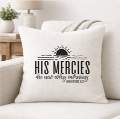 His Mercies are New Every Morning – Faith-Inspired Linen Throw Pillow