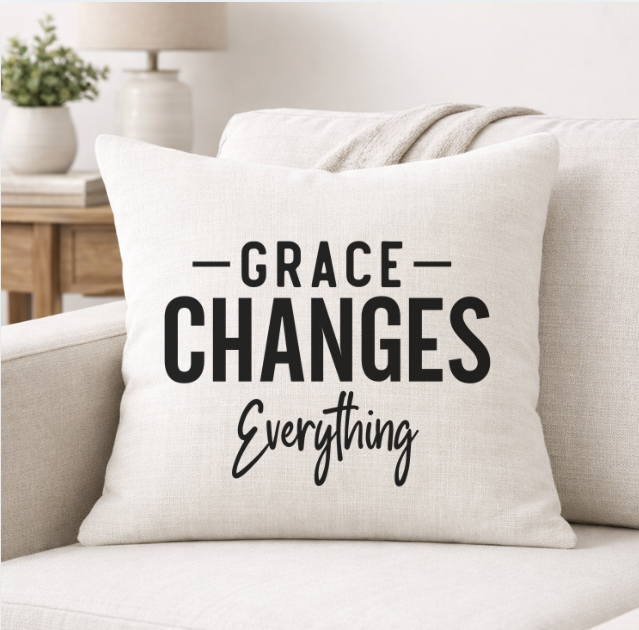 Grace Changes Everything – Faith-Inspired Linen Throw Pillow
