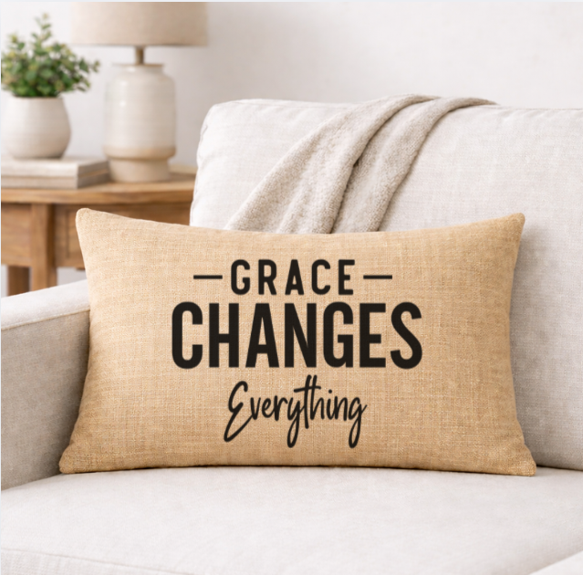 Grace Changes Everything – Faith-Inspired Linen Throw Pillow