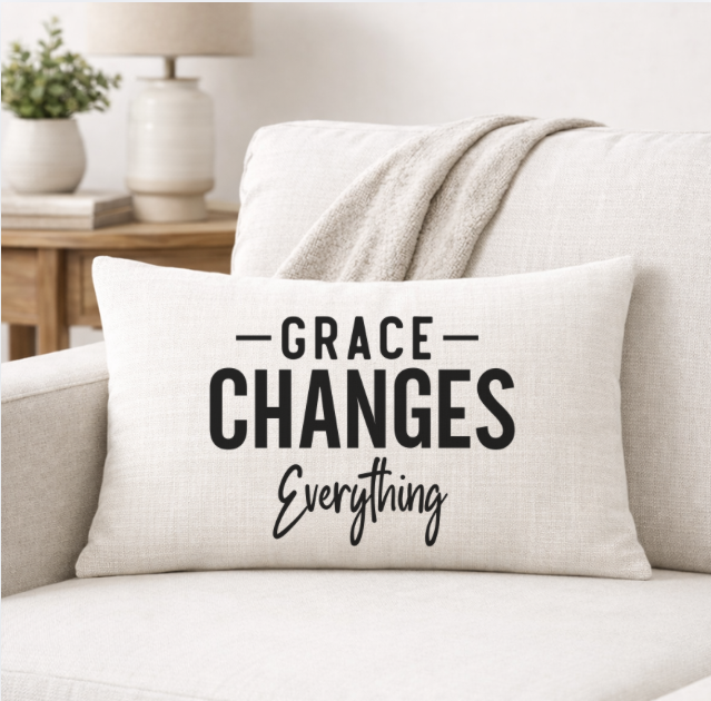 Grace Changes Everything – Faith-Inspired Linen Throw Pillow