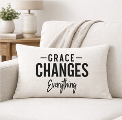 Grace Changes Everything – Faith-Inspired Linen Throw Pillow