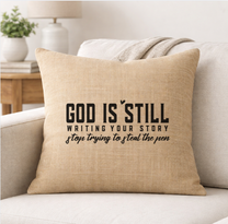 God is Still Writing Your Story – Faith-Inspired Linen Throw Pillow