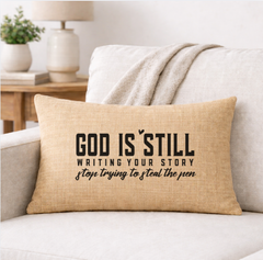 God is Still Writing Your Story – Faith-Inspired Linen Throw Pillow