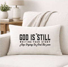 God is Still Writing Your Story – Faith-Inspired Linen Throw Pillow