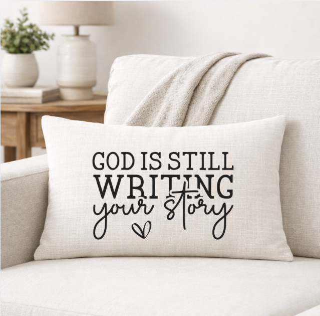 God is Still Writing Your Story – Faith-Inspired Linen Throw Pillow