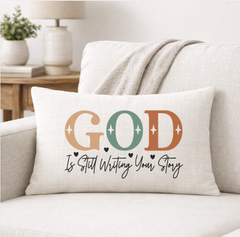 God is Still Writing Your Story – Faith-Inspired Linen Throw Pillow