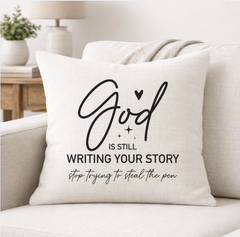 God is Still Writing Your Story – Faith-Inspired Linen Throw Pillow